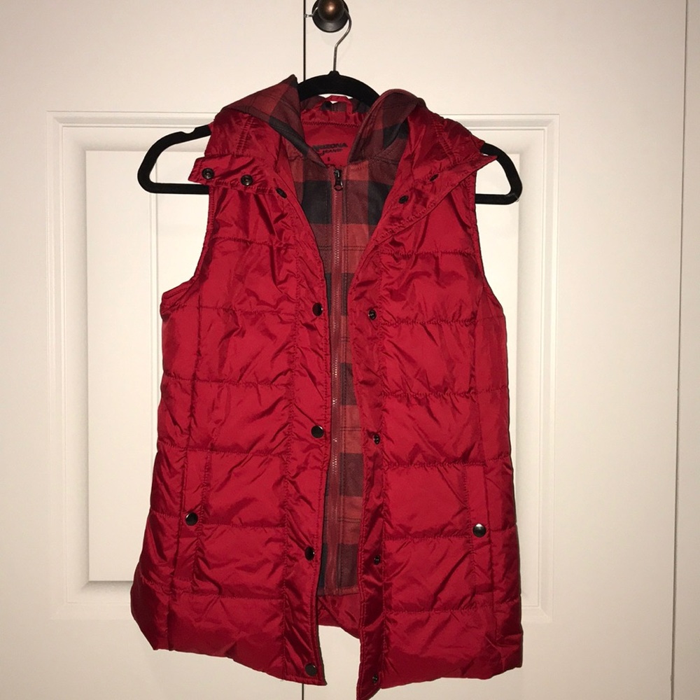 Red and black plaid vest